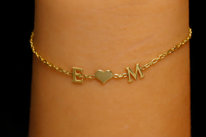 Heartfelt Creations Personalized Initial Bracelet - Sterling Silver Heart with Custom Birthstone for Couples