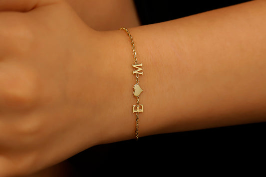 Heartfelt Creations Personalized Initial Bracelet - Sterling Silver Heart with Custom Birthstone for Couples