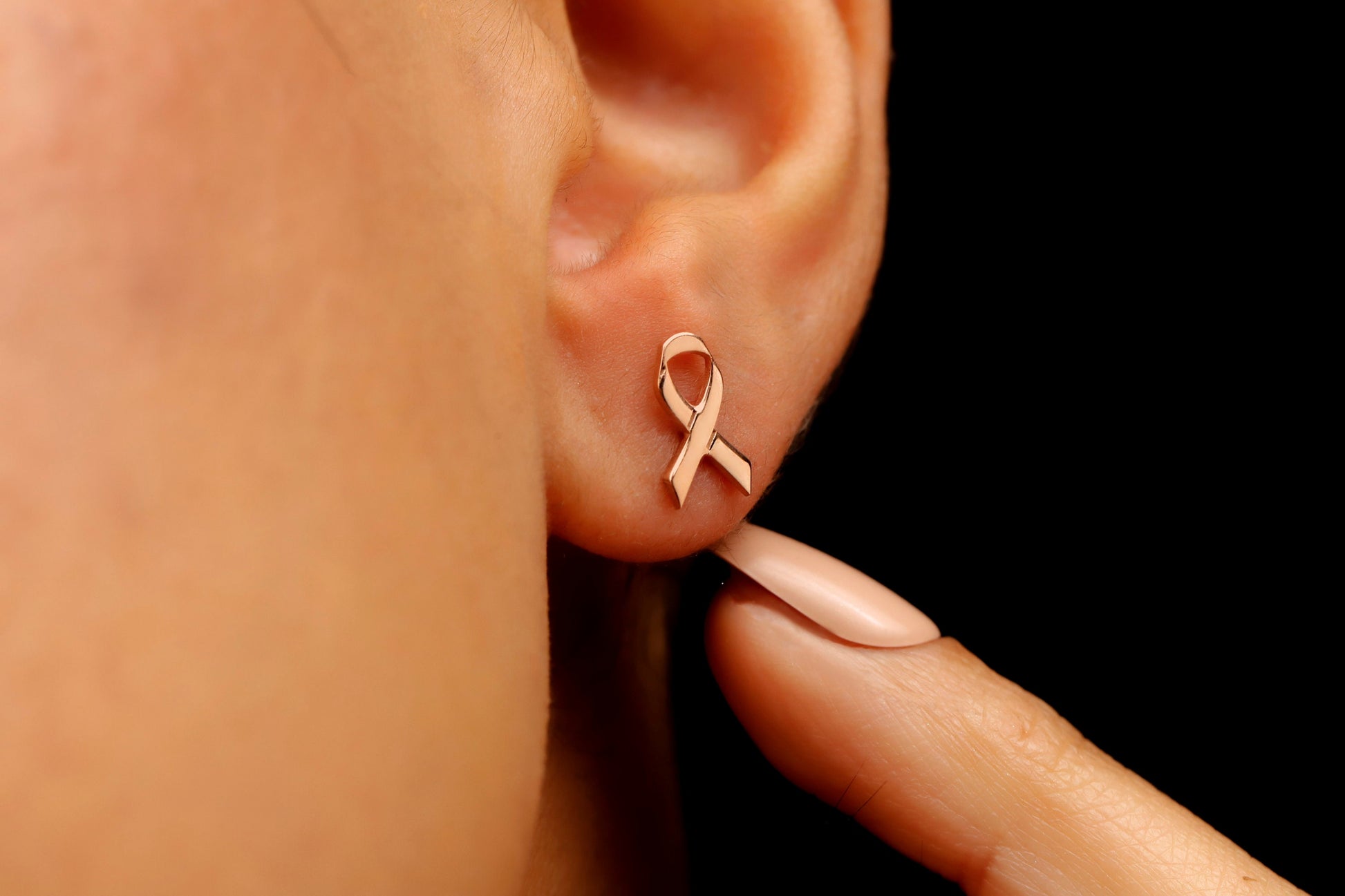 Tiny Ribbon Stud Earrings for Breast Cancer Awareness in Sterling Silver, 14K Gold, and Rose Gold • Gift for Cancer Survivor Powerful Women - silvergoldandrose