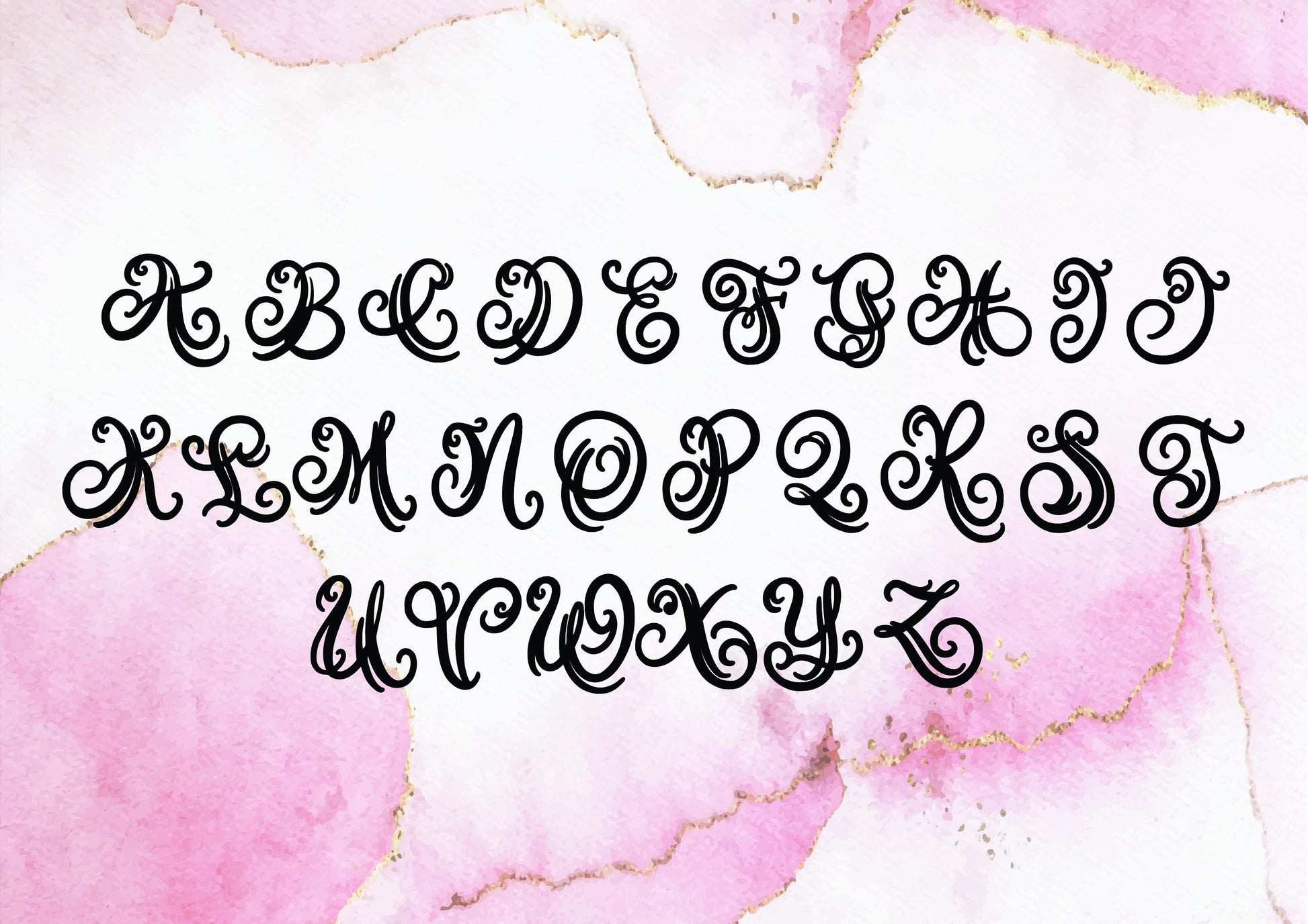 Alphabet letters on a pink marble background