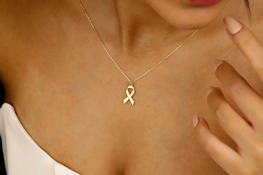 Breast Cancer Ribbon Necklace in Gold, Silver and Rose • Cancer Survivor Necklace • Breast Cancer Awareness Jewelry - silvergoldandrose