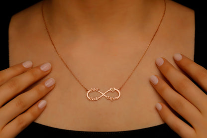 Infinity Name Necklace with Heart - Personalized Sterling Silver Jewelry