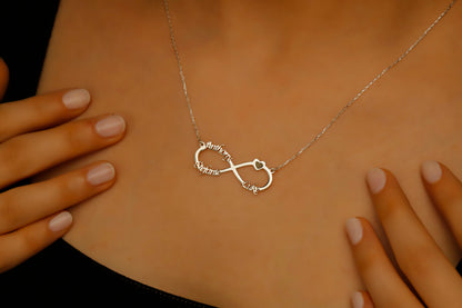 Infinity Name Necklace with Heart - Personalized Sterling Silver Jewelry