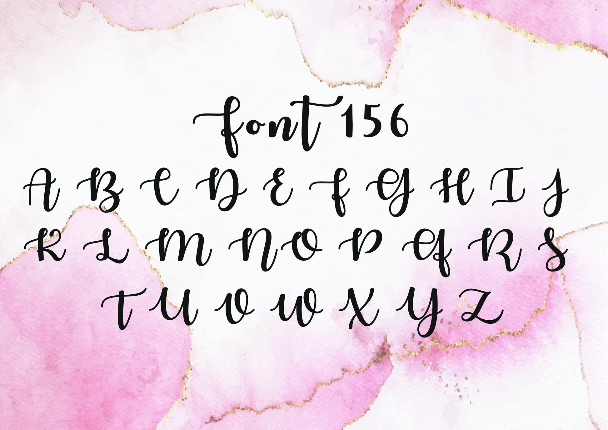 Calligraphy font sample on a pink watercolor background