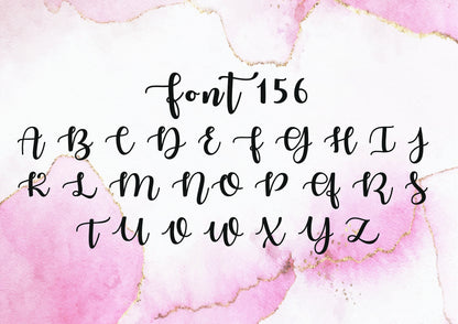 Calligraphy font sample on a pink watercolor background