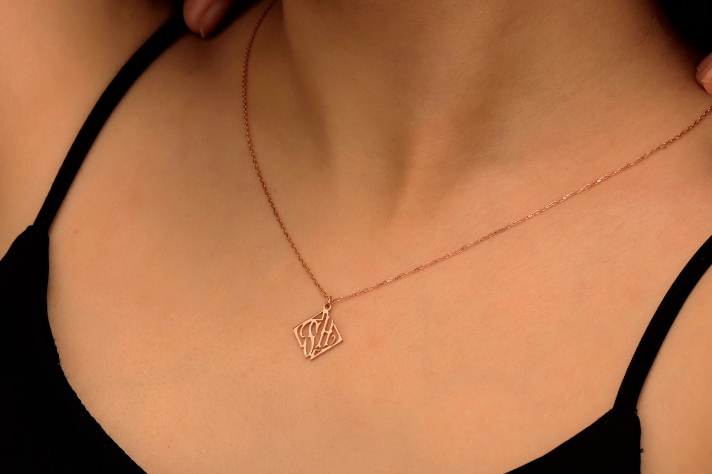 Elegant Initials Necklace | Custom 14K Gold Monogram | Chic Geometric Design