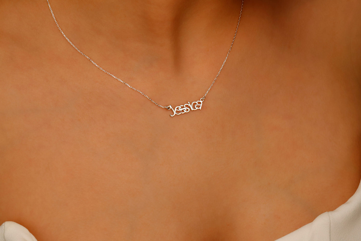 14K Gold Asymmetrical Design Name Necklacess, Personalized Design Name Jewelry, Perfect Unique Special in Sterling Silver - silvergoldandrose