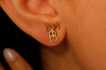 Personalized Sterling Silver Initial & Zodiac Sign Stud Earrings | Unique, Meaningful Jewelry