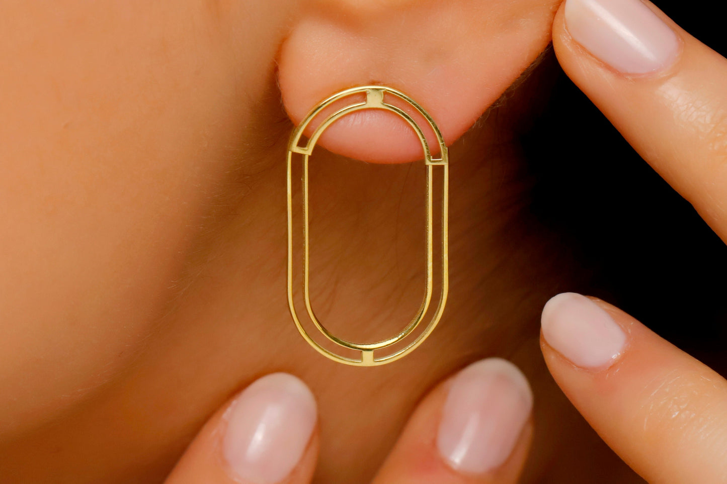 Shimmering Oval Ear Jacket Earrings – Silver, Gold, & Rose Gold Elegance