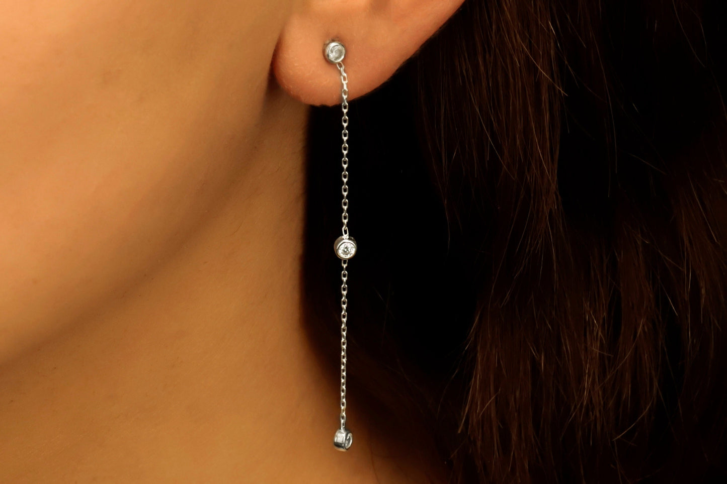 Dazzling Dangle Earrings | Long Chain Design with Sparkling CZ Diamonds | Sterling Silver Bridal Jewelry for Her