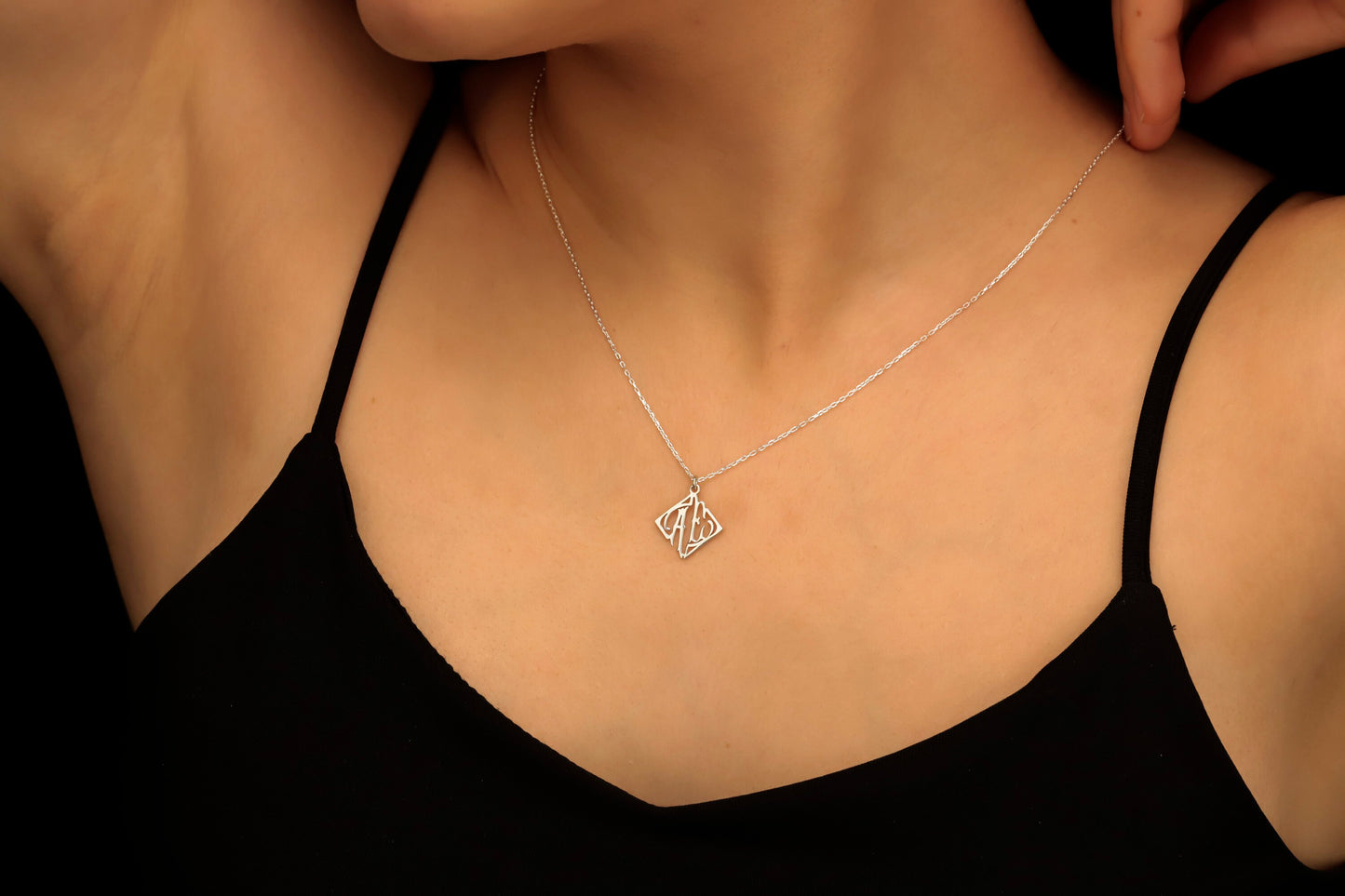 Elegant Initials Necklace | Custom 14K Gold Monogram | Chic Geometric Design