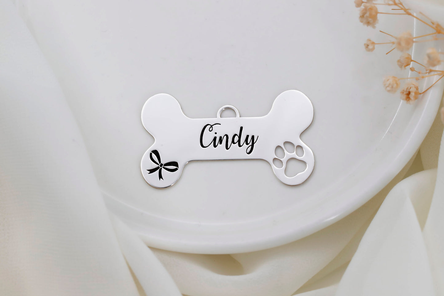 Dog Cat Collar Personalized Tag Charm in 925 Sterling Silver | Pet Id Tag, Engraved Pet Tag | Unique Pet Tags