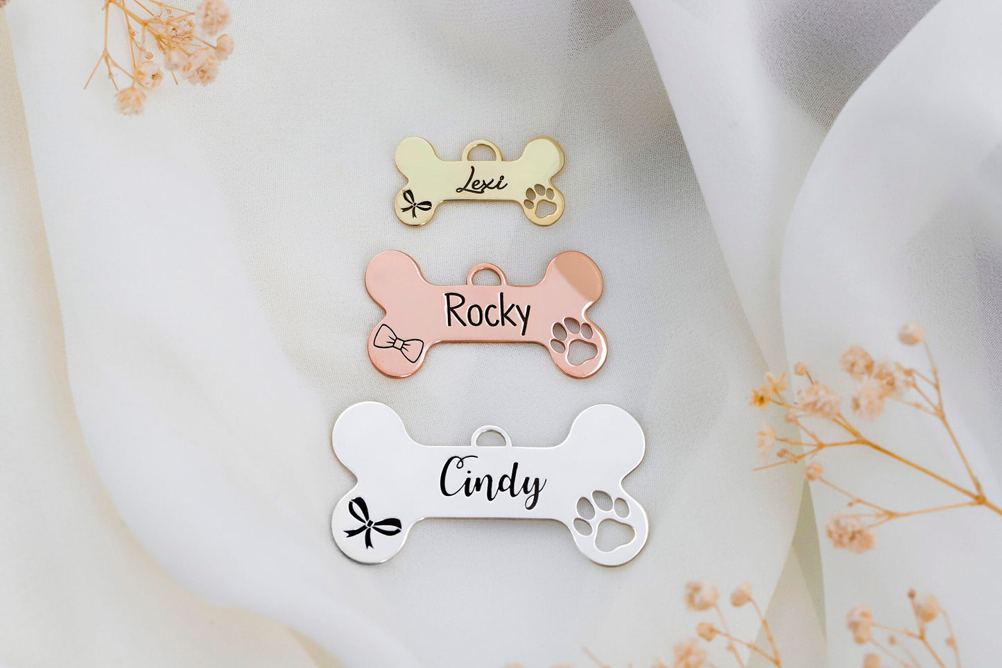 Dog Cat Collar Personalized Tag Charm in 925 Sterling Silver | Pet Id Tag, Engraved Pet Tag | Unique Pet Tags