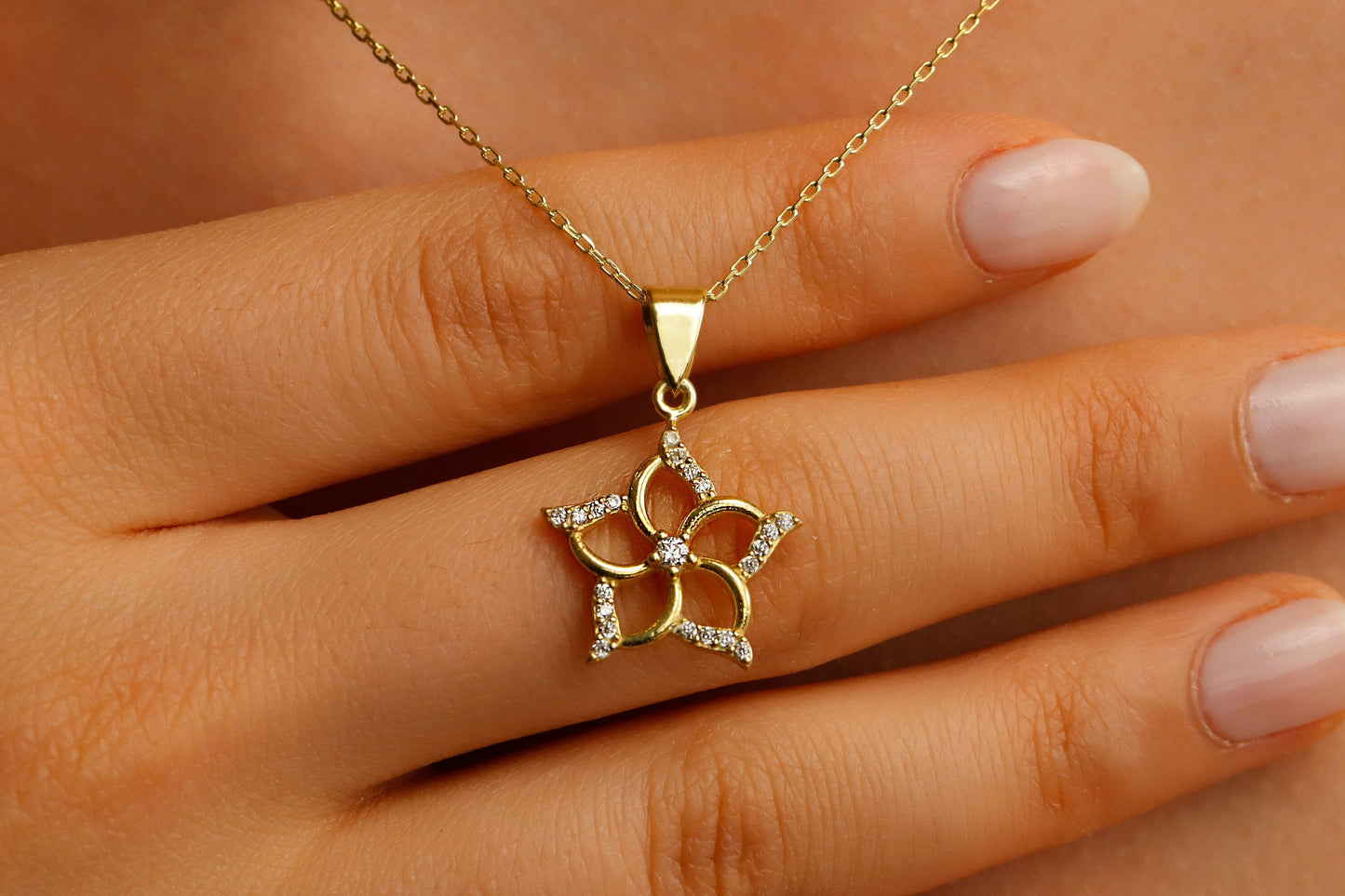 Symbol of Love and Beauty Venus Flower Dainty Necklace with CZ Diamond | Aphrodite Flower Pendant | Protection Necklace - silvergoldandrose