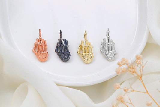 3D Skeleton Middle Finger in Oxidized, Silver, Gold and Rose Gold