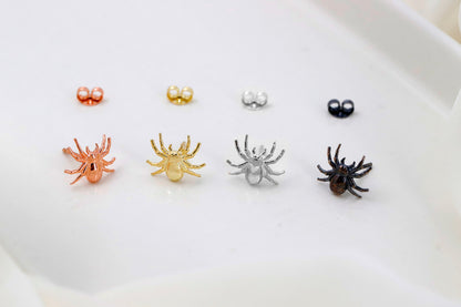 3D Spider Stud Earrings in Silver, Oxidized Silver, Gold, Rose Gold | Gothic Spider Jewelry | Insect Earrings - silvergoldandrose