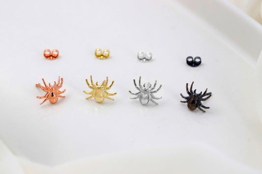 3D Spider Stud Earrings in Silver, Oxidized Silver, Gold, Rose Gold by NecklaceDreamWorld | Gothic Spider Jewelry | Insect Earrings - silvergoldandrose