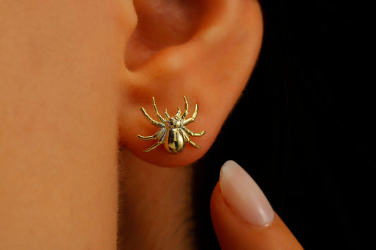 3D Spider Stud Earrings in Silver, Oxidized Silver, Gold, Rose Gold by NecklaceDreamWorld | Gothic Spider Jewelry | Insect Earrings - silvergoldandrose