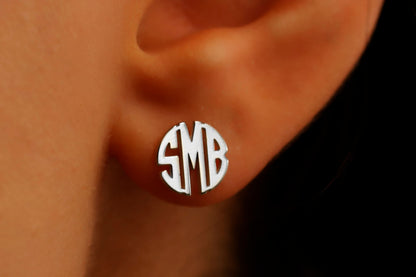 14K Solid White Gold Monogram Stud Earrings | Custom Initial Earrings | Wedding Earrings | Gifts for Wife - silvergoldandrose