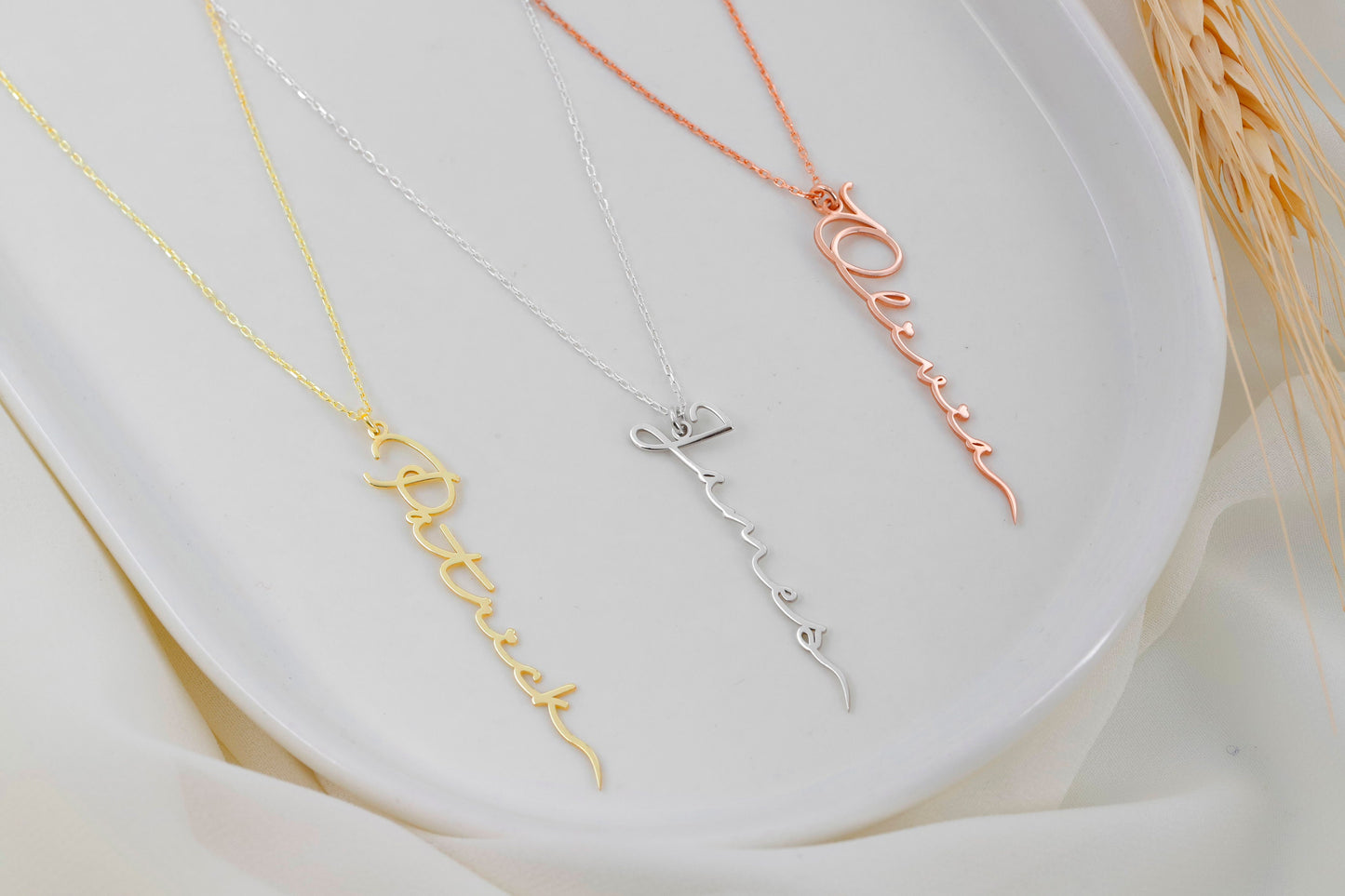 925 Sterling Silver Personalized Name Necklace • Vertical Name Customized Jewelry • Name Necklace Gold • Nameplate Necklace - silvergoldandrose