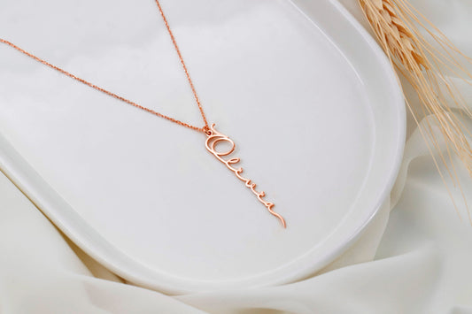 Custom Name Charm Necklace Silver • Vertical Name Necklace • Personalized Nameplate Jewelry Rose Gold - silvergoldandrose