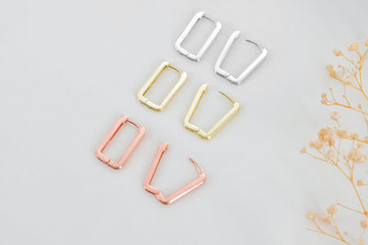 Link Huggie Rectangle Hoop Earrings | Modern Minimalist Oblong Geometric Hoop Earrings by NecklaceDreamWorld - silvergoldandrose