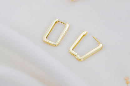 Link Huggie Rectangle Hoop Earrings | Modern Minimalist Oblong Geometric Hoop Earrings by NecklaceDreamWorld - silvergoldandrose