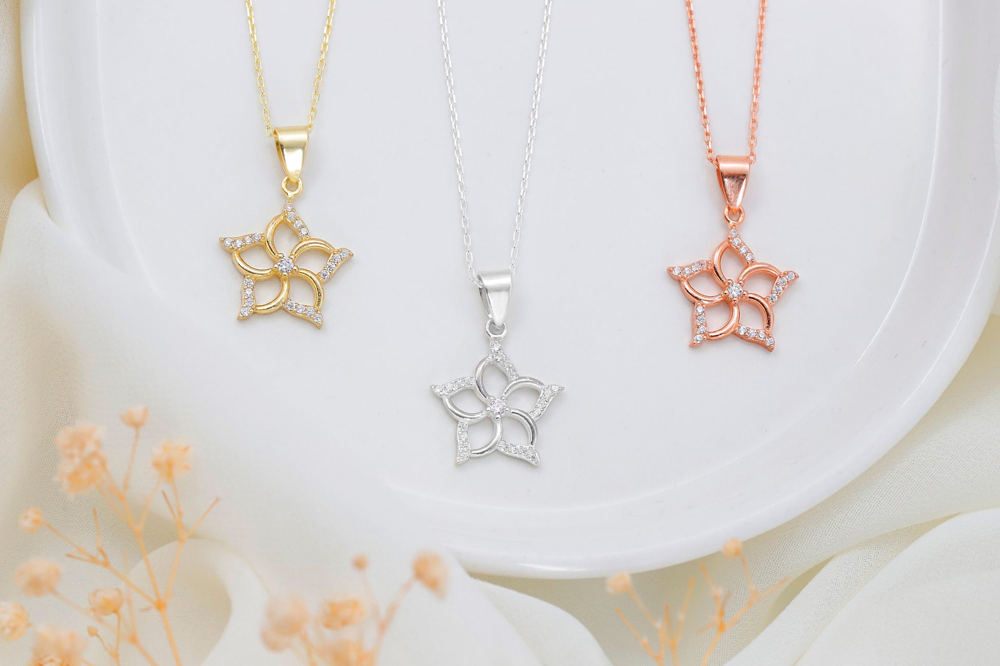 Symbol of Love and Beauty Venus Flower Dainty Necklace with CZ Diamond | Aphrodite Flower Pendant | Protection Necklace - silvergoldandrose