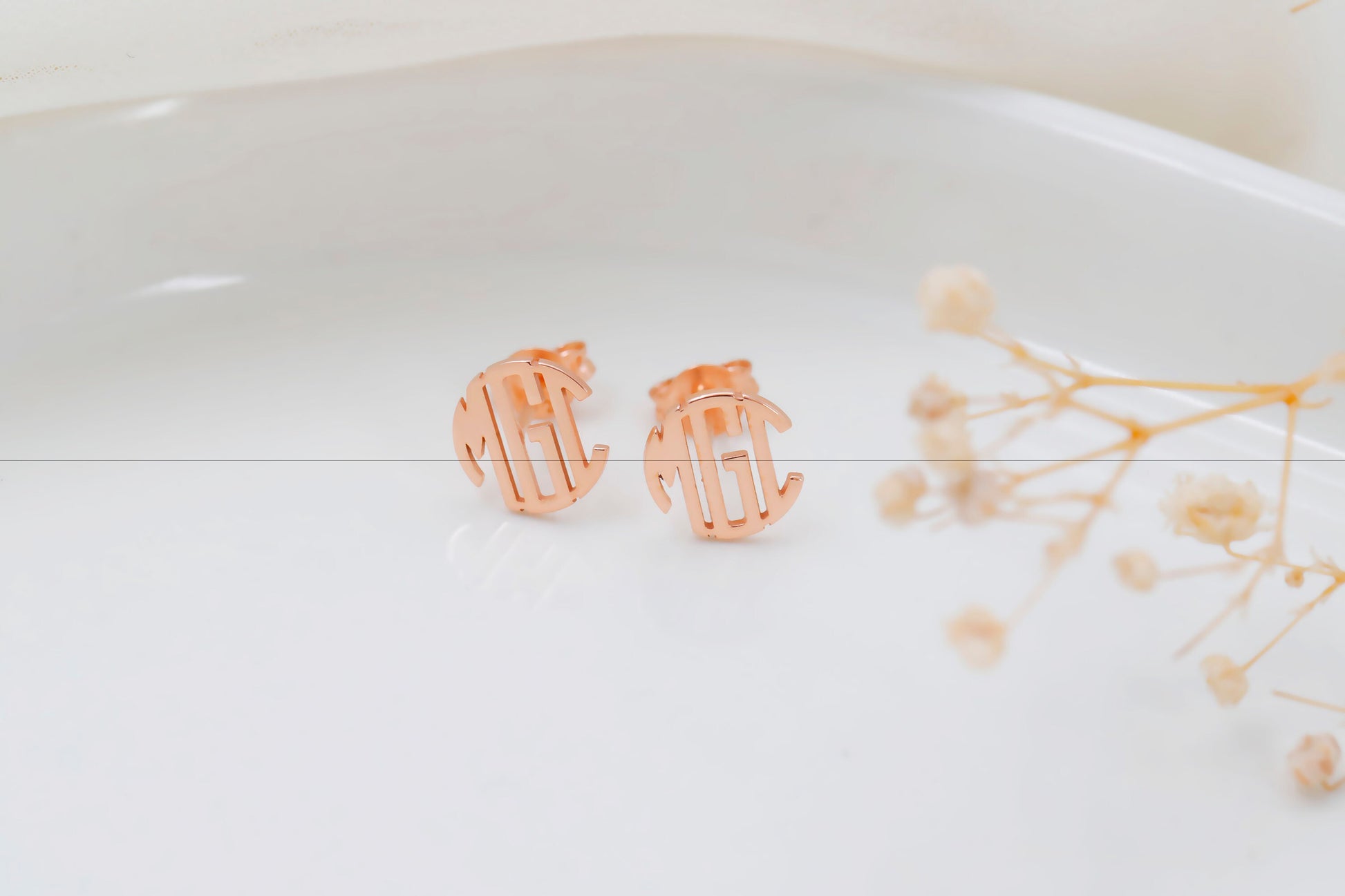Dainty Monogram Earrings, Personalized Monogram, Minimalist Earrings, Custom Name Earrings,  Block Monogram Earrings, Dainty Letter Earrings - silvergoldandrose