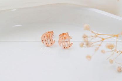 Dainty Monogram Earrings, Personalized Monogram, Minimalist Earrings, Custom Name Earrings,  Block Monogram Earrings, Dainty Letter Earrings - silvergoldandrose