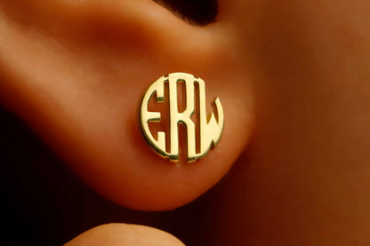 14K Solid White Gold Monogram Stud Earrings | Custom Initial Earrings | Wedding Earrings | Gifts for Wife - silvergoldandrose