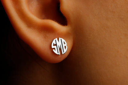 14K Solid White Gold Monogram Stud Earrings | Custom Initial Earrings | Wedding Earrings | Gifts for Wife - silvergoldandrose