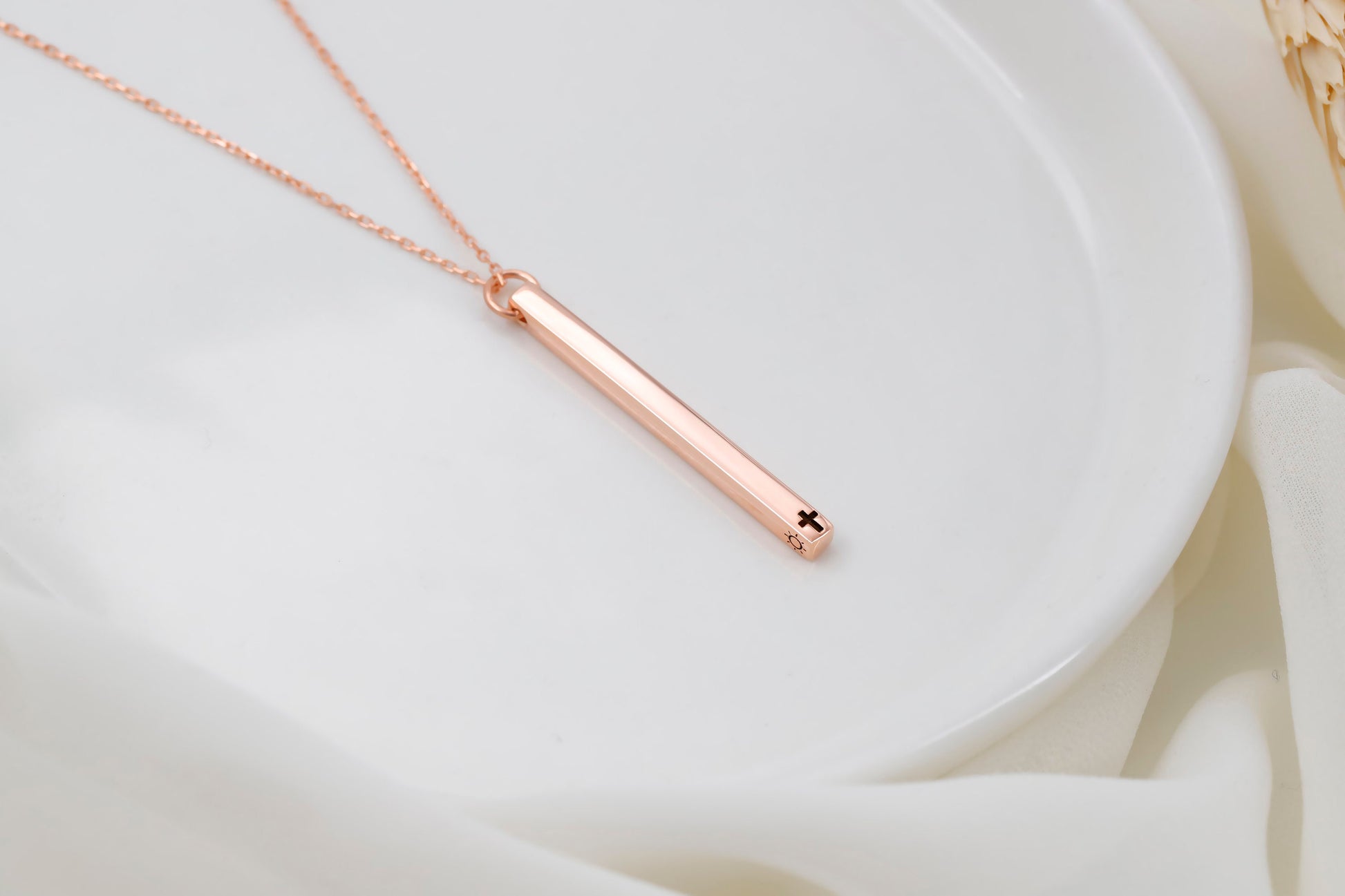 Personalized Cute Long Bar Necklace Gold, Coordinates 4 Sided Bar Jewelry in Sterling Silver and Rosed Gold by NecklaceDreamWorld - silvergoldandrose