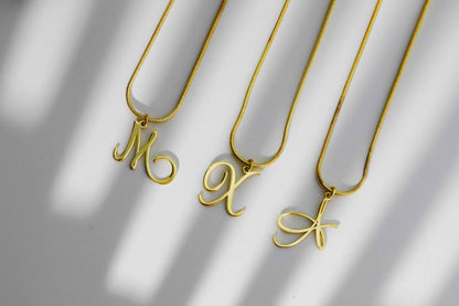 Gleam Letter Necklace - Dazzling Charm with Elegant Snake Chain