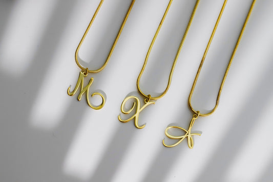 Letter Necklace, Initial Necklace with Snake Chain, Dainty Letter Necklace with Elegant Chain, Perfect Gifts for Couple - silvergoldandrose