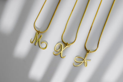14K Gold Initial Necklace with Snake Chain, Dainty Letter Necklace with Elegant Chain, Perfect Gifts - silvergoldandrose