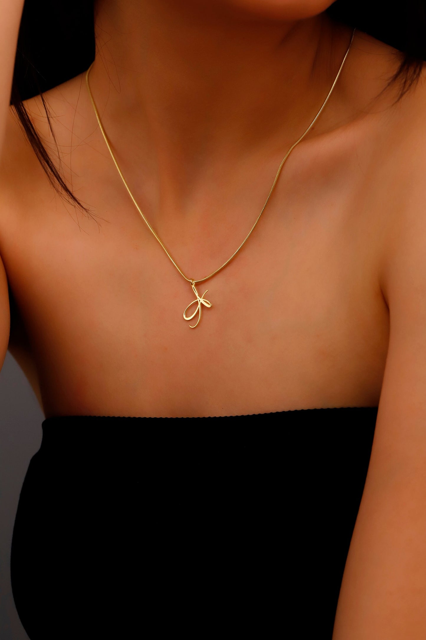 14K Gold Initial Necklace with Snake Chain, Dainty Letter Necklace with Elegant Chain, Perfect Gifts - silvergoldandrose