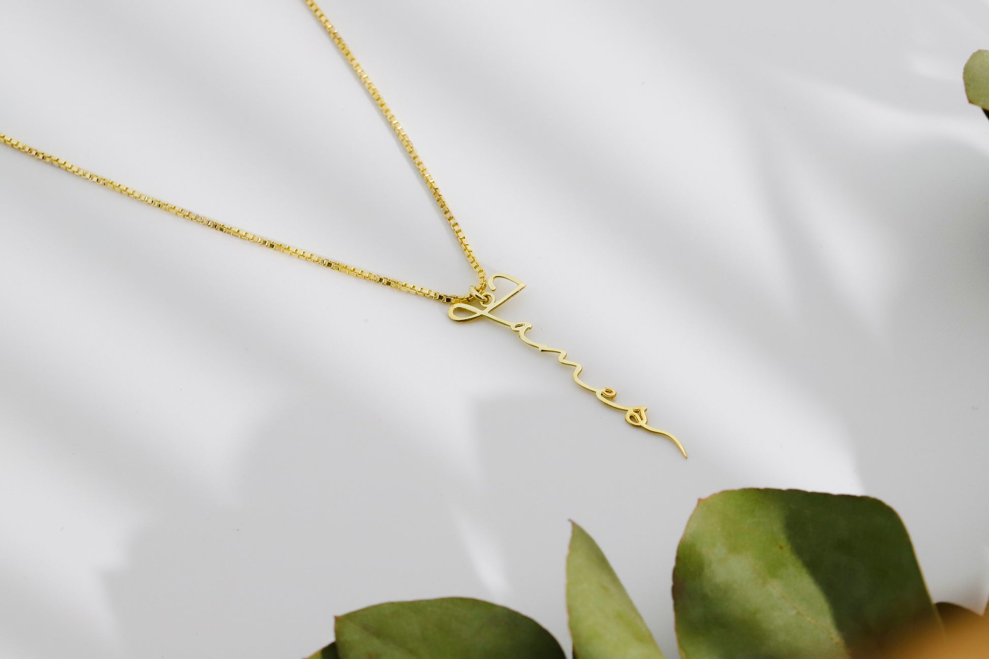 Custom Signature Vertical Name Necklace, Gold Vermeil Handwriting Script Necklace, Box and Snake Chain, Minimalist Name Necklace Gift - silvergoldandrose