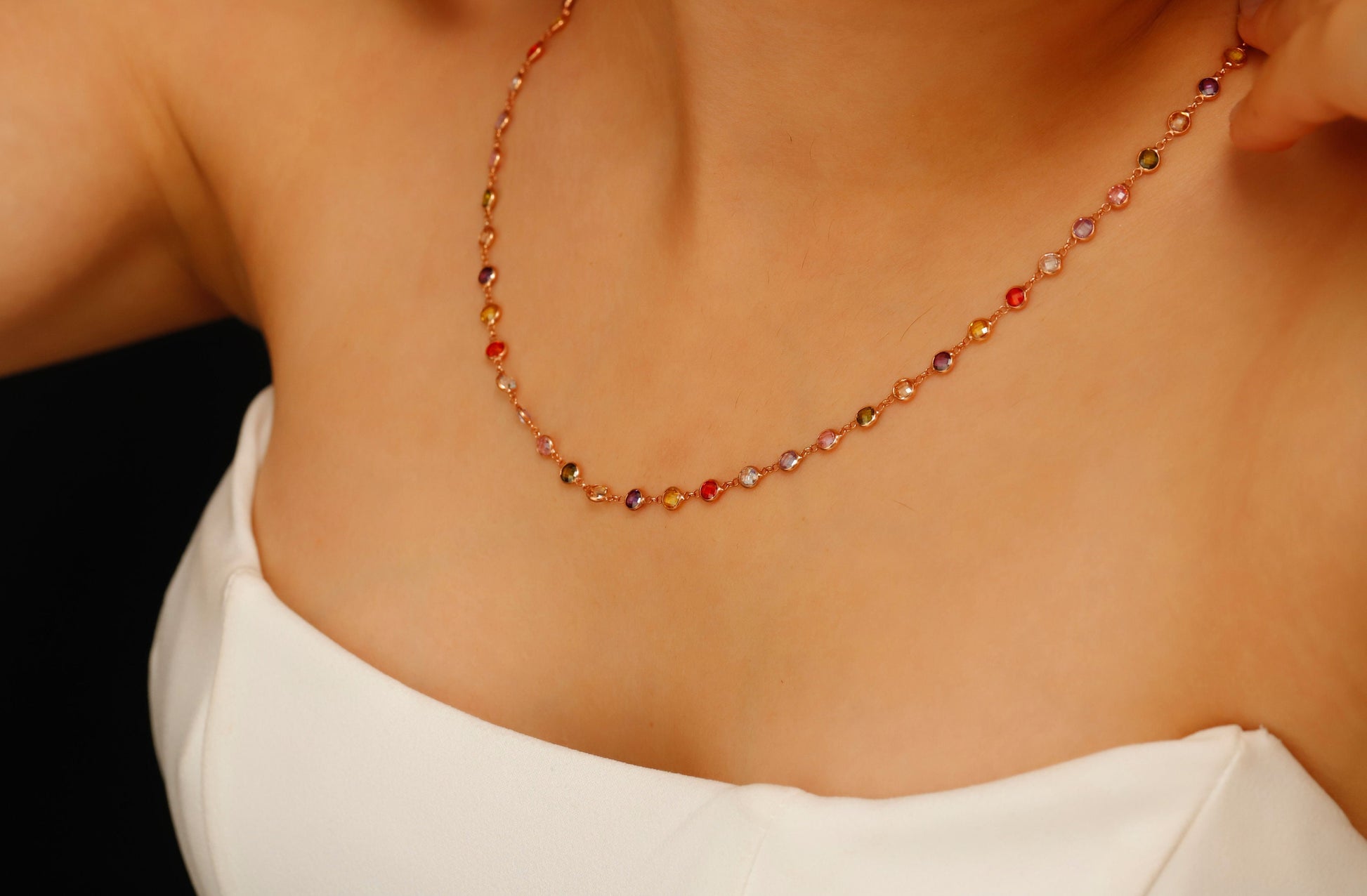 Multicolor Baguette Colorful Necklace, Gemstone Charm Necklace, Multicolor Jewelry,  Multi Stone Necklace - silvergoldandrose