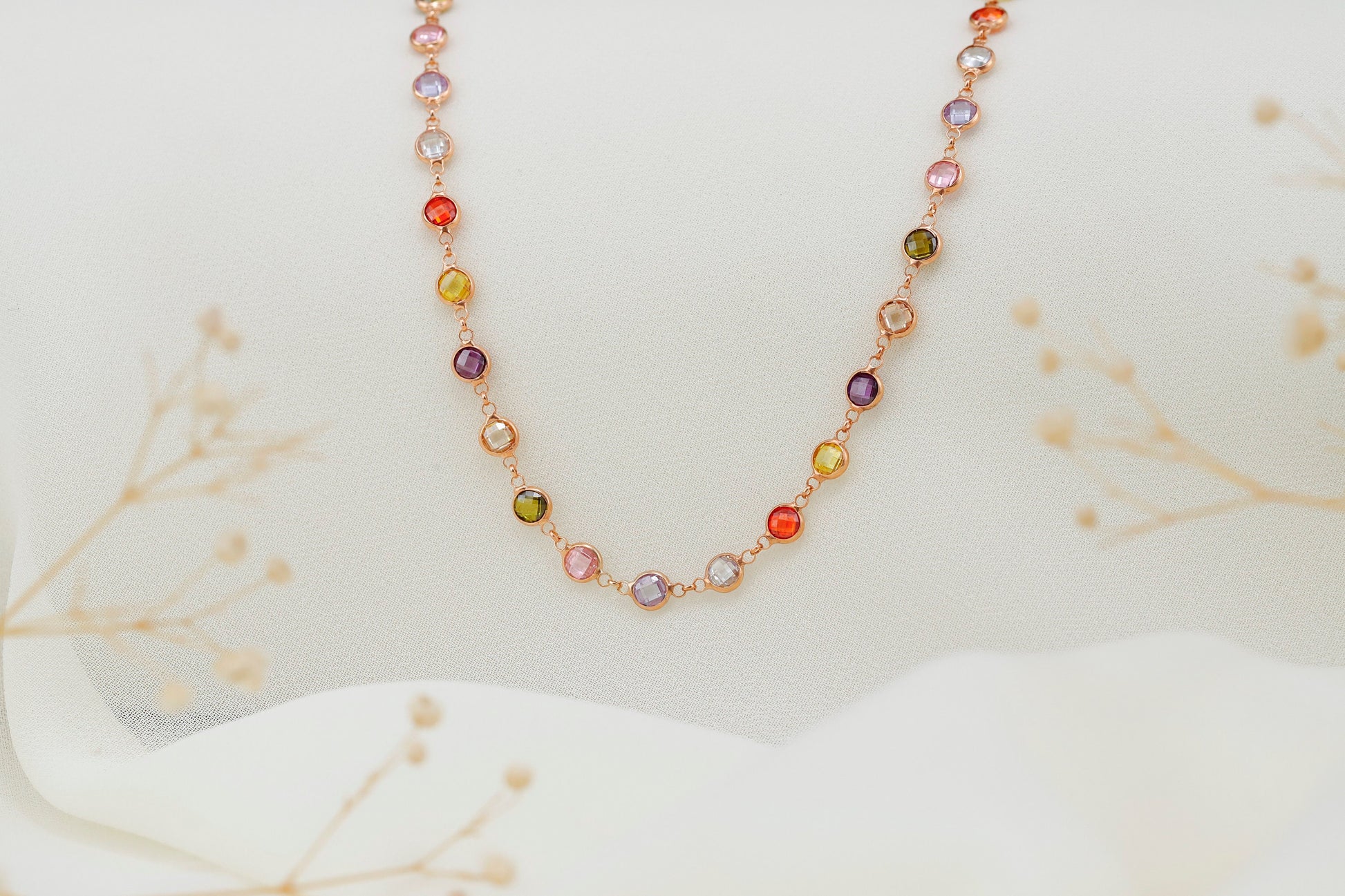 Multicolor Baguette Colorful Necklace, Gemstone Charm Necklace, Multicolor Jewelry,  Multi Stone Necklace - silvergoldandrose