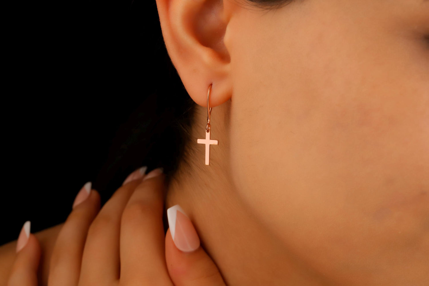 14k Gold Fillled Cross Earrings for Women, Dainty Christian Jewelry, Everyday Earrings in Sterling Silver and Rose by NecklaceDreamWorld - silvergoldandrose