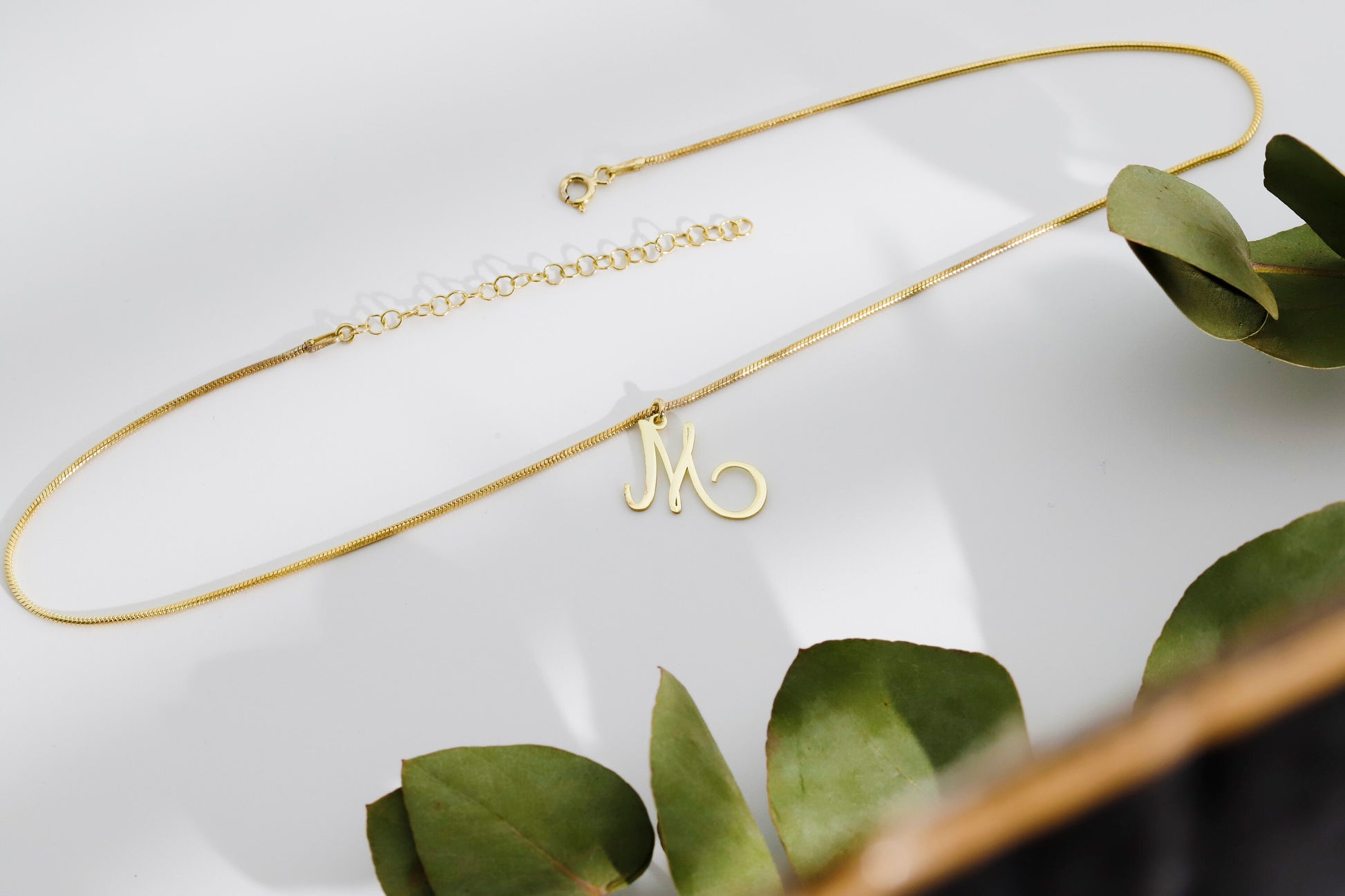 14K Gold Initial Necklace with Snake Chain, Dainty Letter Necklace with Elegant Chain, Perfect Gifts - silvergoldandrose