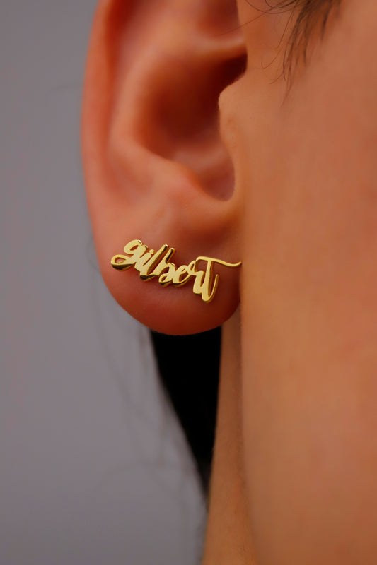 10K Solid Gold Name Earrings, Personalized Minimalist Jewelry with Name, Dainty Earrings for Everyday Wear, Perfect Gifts - silvergoldandrose