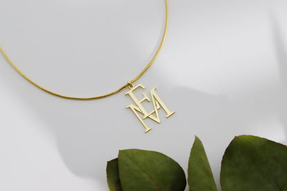 Gold Interlocking Two Initials Necklace, Custom Design Special Two Initials Necklace Gifts, Customized Two Letter Necklace Gift
