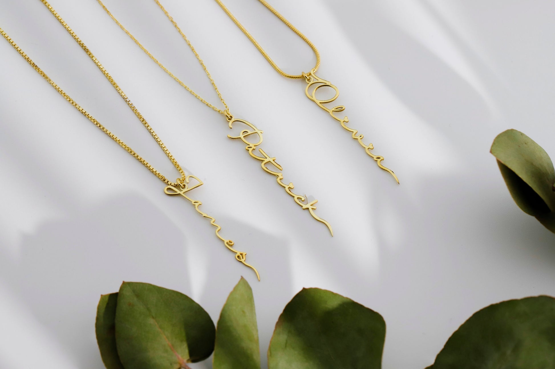 Custom Signature Vertical Name Necklace, Gold Vermeil Handwriting Script Necklace, Box and Snake Chain, Minimalist Name Necklace Gift - silvergoldandrose