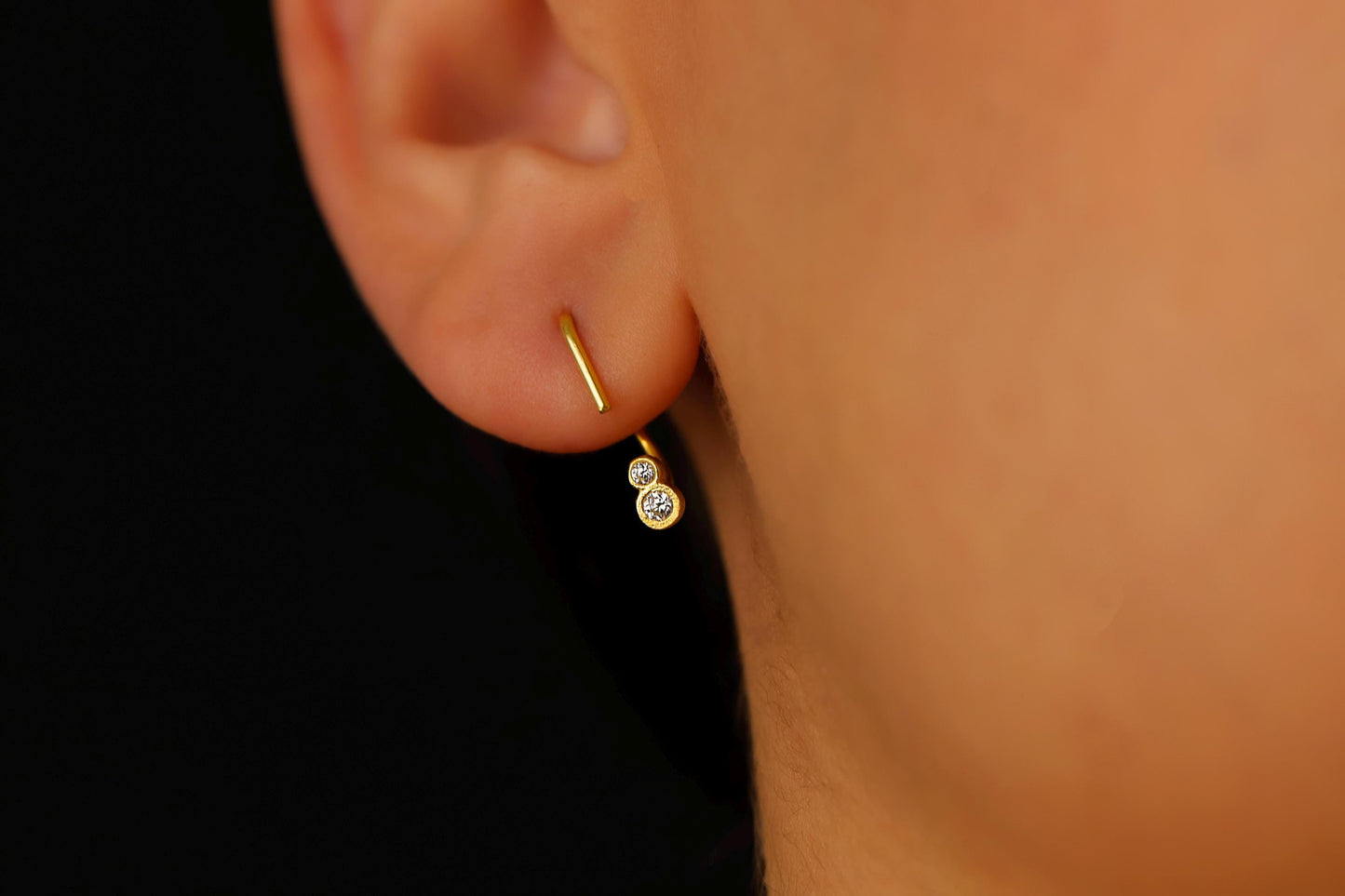 Tiny Gold Stone Ear Jacket Earrings, Double Sided Everyday Ear Stack Earrings. Stone Ear Jacket, Dainty Minimalist Multi Stone Ear Jacket - silvergoldandrose