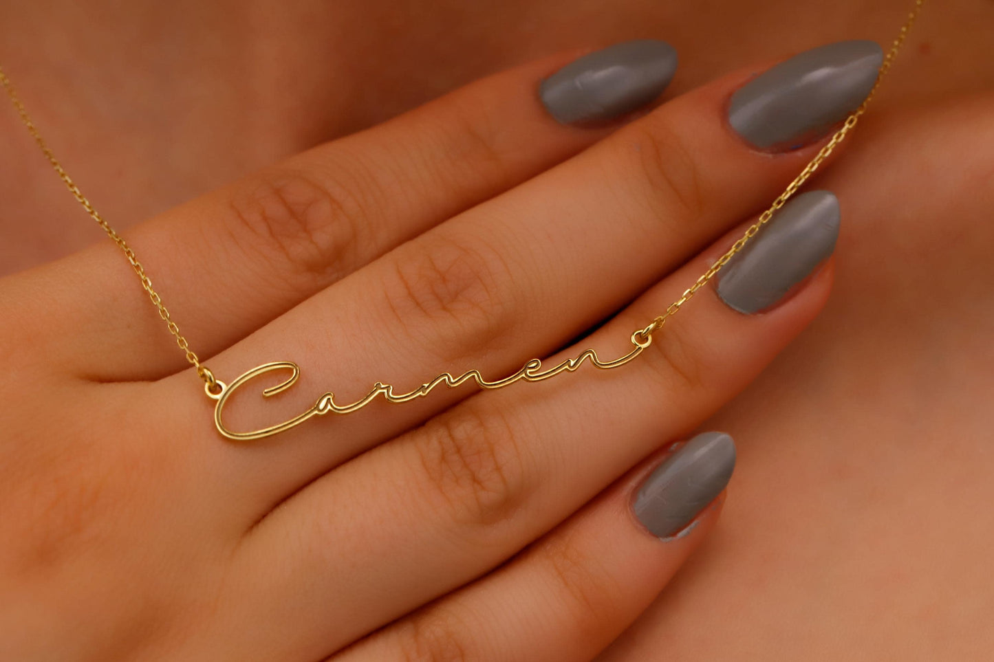8K 10K Solid Gold Hollowed Name Necklace, Customized Real Gold Jewelry, Perfect Gift for Her, Dainty Personalized Minimal Name Necklace - silvergoldandrose