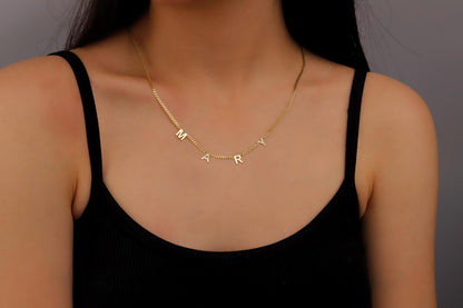 Gold Satellite Initial Name Necklace, Sterling Silver Initial Necklace, Personalized Gold Letter Necklace, Christmas Gift for Her - silvergoldandrose