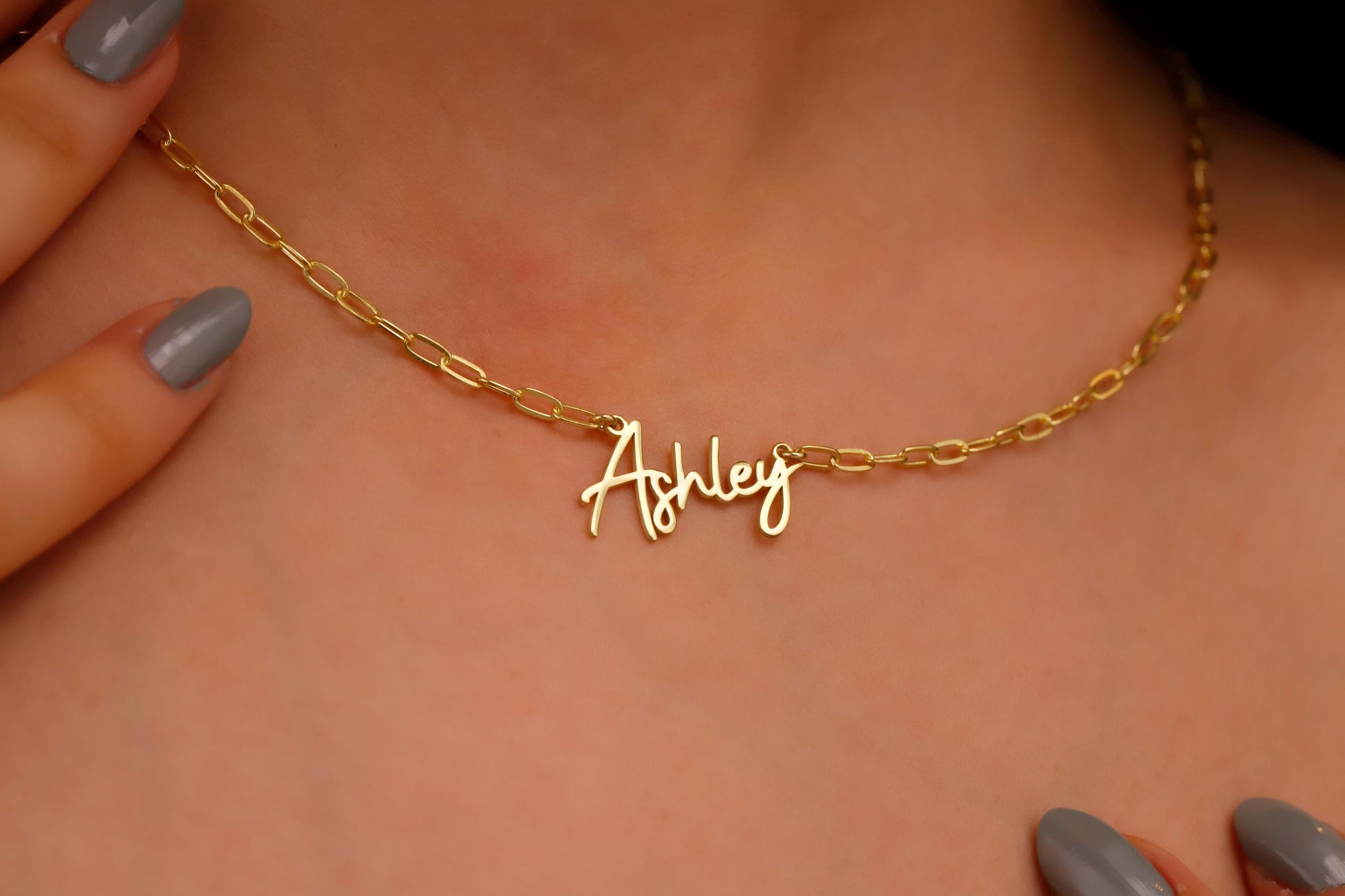 Gold Name Necklace with Link Chain, Personalized Dainty Name Necklace, Name Necklace Silver, Stacking Name Necklace, Layered Name Necklace - silvergoldandrose