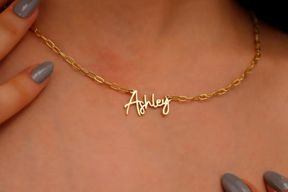 Gold Name Necklace with Link Chain, Personalized Dainty Name Necklace, Name Necklace Silver, Stacking Name Necklace, Layered Name Necklace - silvergoldandrose